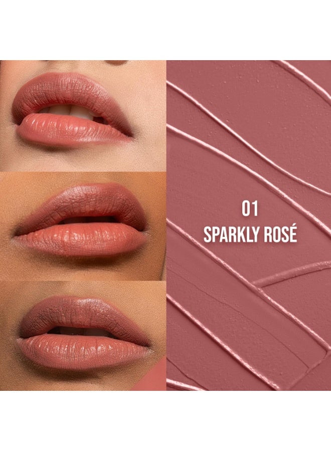 Staze 9to9 Crème De La Matte Lipstick | Intense Color Payoff | Weightless Silky Formula | Smudgeproof & Transferproof | 12 Hrs Stay | Non-Drying Pigmented Lightweight | 01 Sparkly Rosé | 4.2 g - Image 4